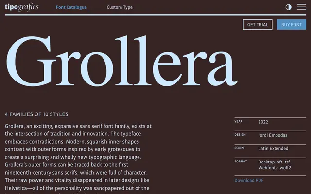 Grollera specimen from Tipografies