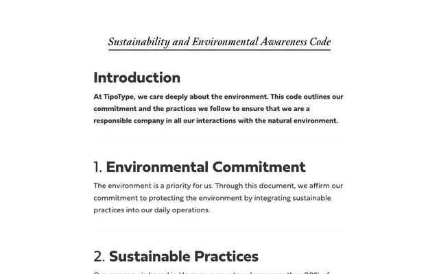 Environmental Awareness Code specimen from Tipotype