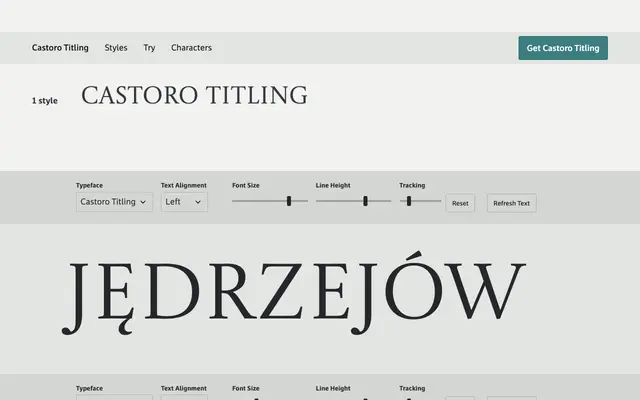 Castoro Titling specimen from Tiro Typeworks