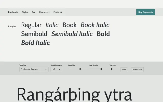 Euphemia specimen from Tiro Typeworks