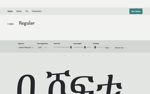 Nyala specimen from Tiro Typeworks