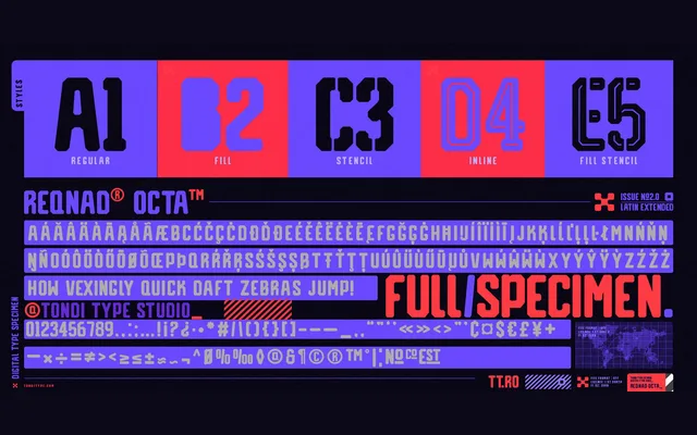 Reqnad Octa specimen from Tondi Type Studio