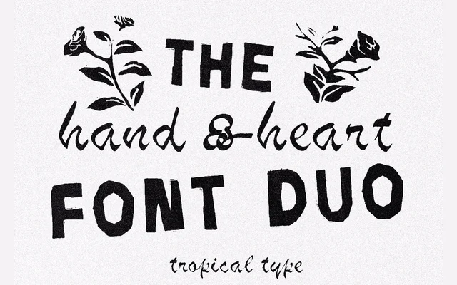 Hand & Heart Font Duo specimen from Tropical Type