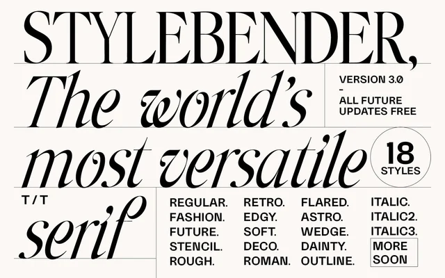 Stylebender Serif specimen from Tropical Type