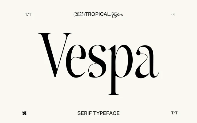 Vespa Serif specimen from Tropical Type