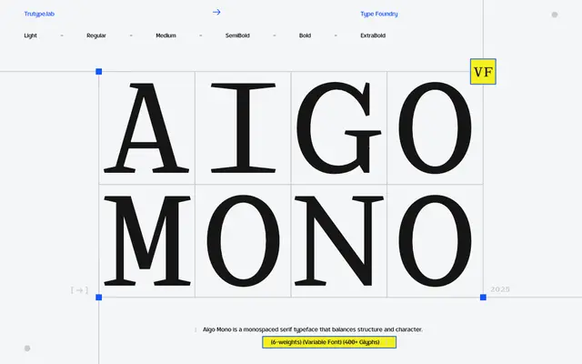 TRT Aigo Mono specimen from TrueType