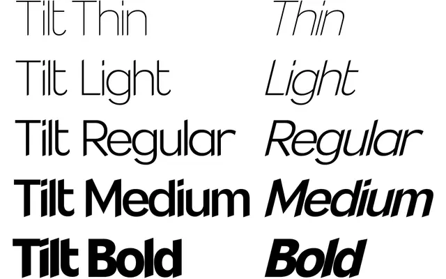Tilt Script specimen from Trulytype