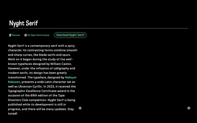 Nyght Serif specimen from Tunera