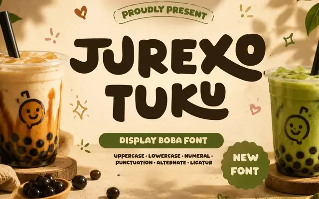 Jurexo Tuku – Display Boba Font specimen from Twinletter