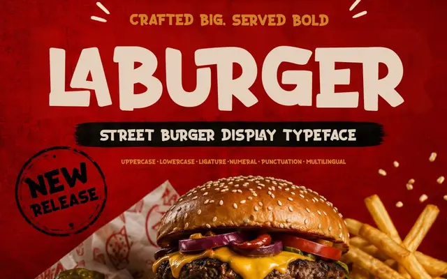 Laburger – Burger Display Font specimen from Twinletter