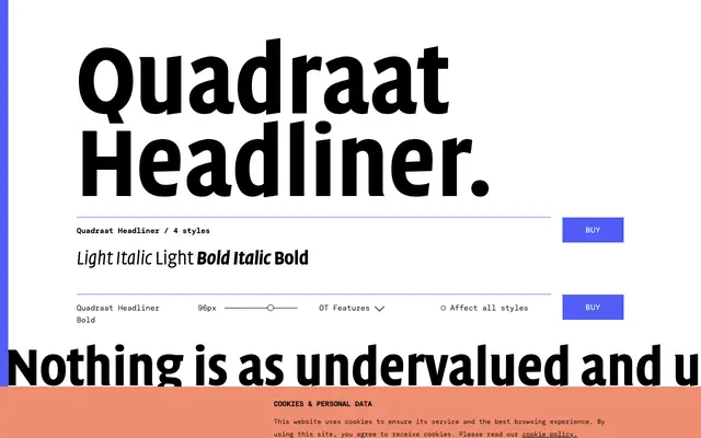 Quadraat Headliner specimen from TYPE BY
