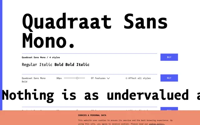Quadraat Sans Mono specimen from TYPE BY