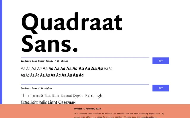 Quadraat Sans specimen from TYPE BY