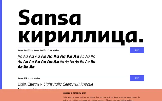 Sansa Cyrillic specimen from TYPE BY