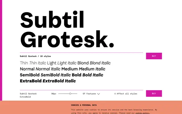 Subtil Grotesk specimen from TYPE BY