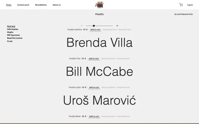 FinalSix specimen from Type-ø-tones