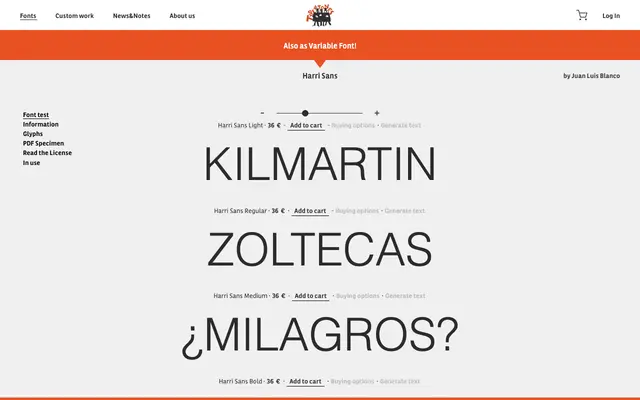 Harri Sans specimen from Type-ø-tones