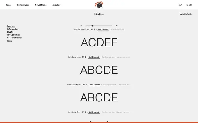 InterFace specimen from Type-ø-tones