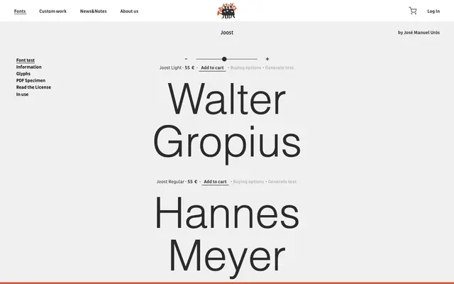 Joost specimen from Type-ø-tones