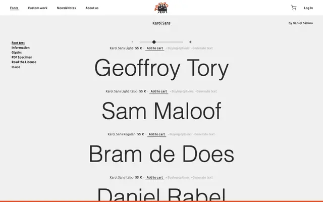 Karol Sans specimen from Type-ø-tones