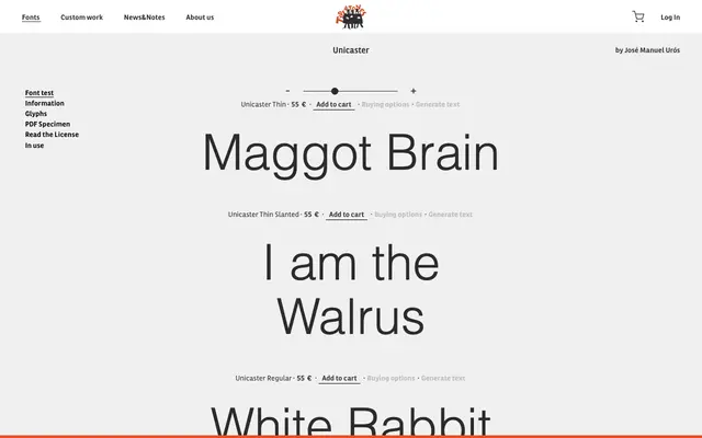 Unicaster specimen from Type-ø-tones