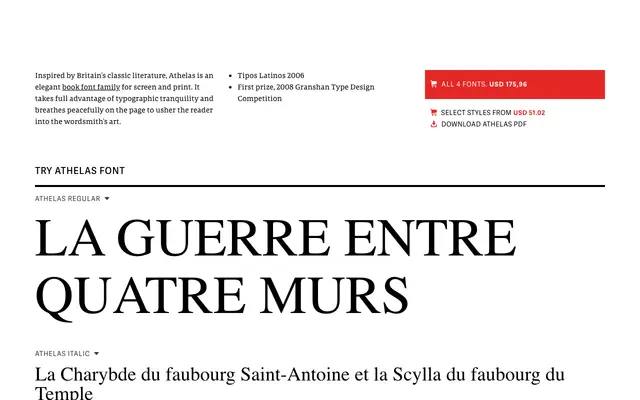 Athelas specimen from TypeTogether