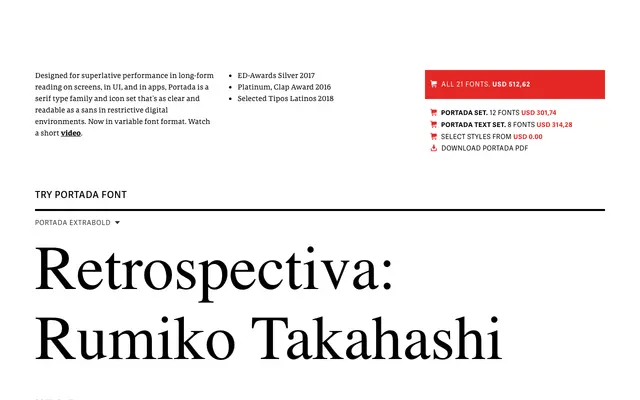 Portada specimen from TypeTogether