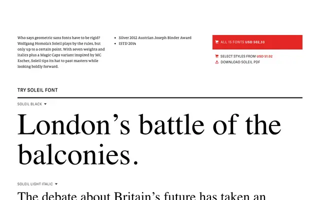 Soleil specimen from TypeTogether