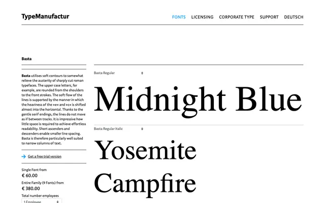 Basta specimen from Typemanufactur