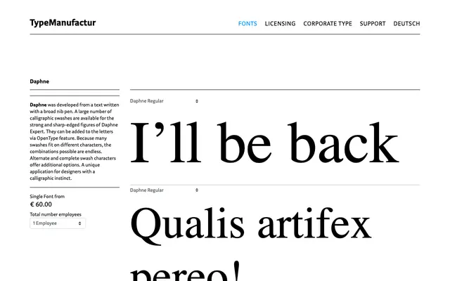 Daphne specimen from Typemanufactur