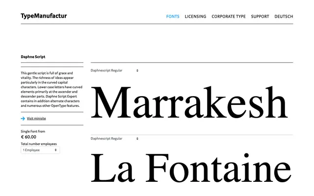 Daphnescript Regular specimen from Typemanufactur
