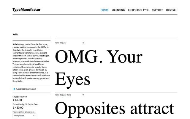 Rolls specimen from Typemanufactur