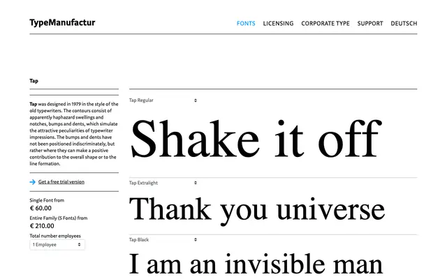 Tap specimen from Typemanufactur