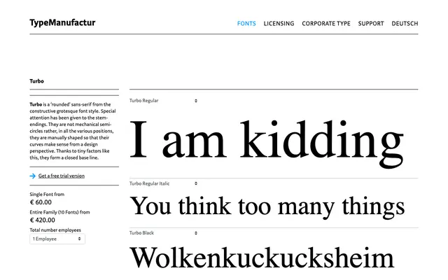 Turbo specimen from Typemanufactur