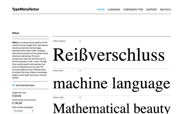 Videon specimen from Typemanufactur