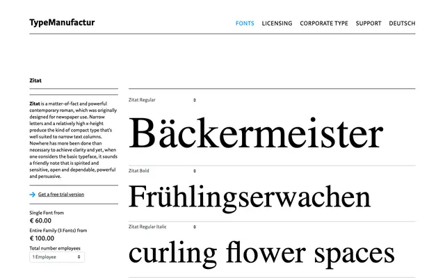 Zitat specimen from Typemanufactur