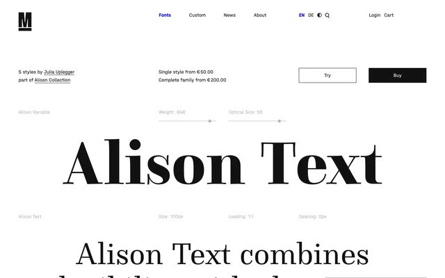 Alison Text specimen from TypeMates