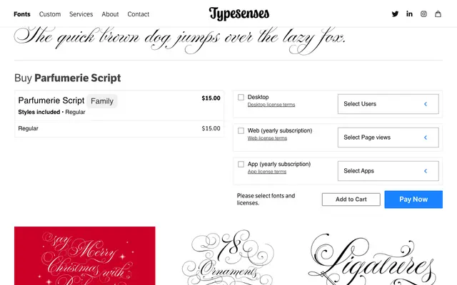 Parfumerie Script specimen from Typesenses