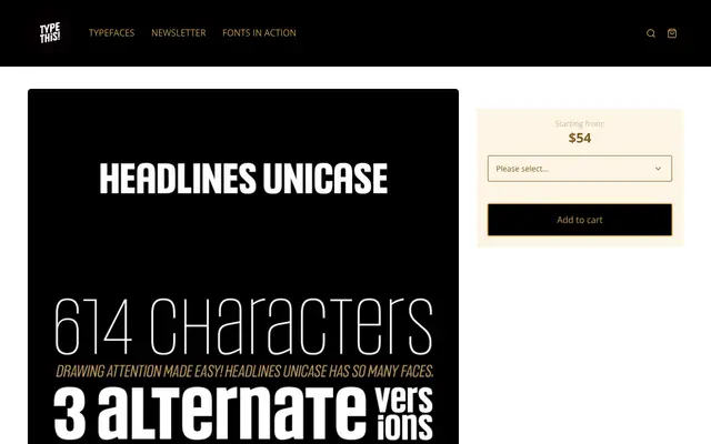 Headlines Unicase specimen from TypeThis!Studio