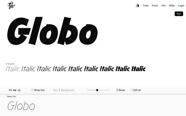Globo specimen from Typeverything