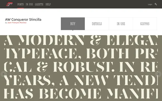 AW Conqueror Stincilla specimen from Typofonderie