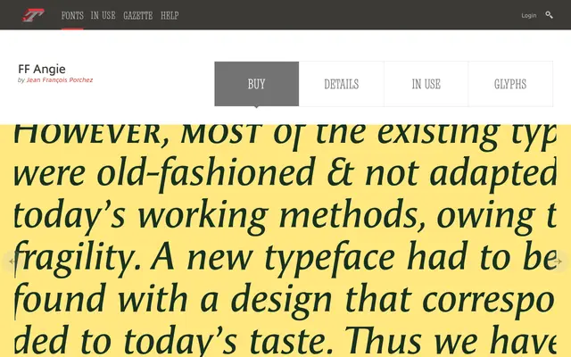 FF Angie specimen from Typofonderie