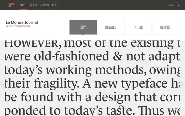 Le Monde Journal specimen from Typofonderie