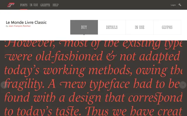 Le Monde Livre Classic specimen from Typofonderie