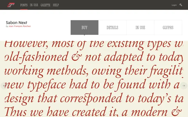 Sabon Next specimen from Typofonderie