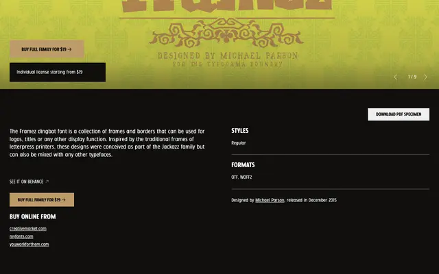 Framez specimen from Typogama
