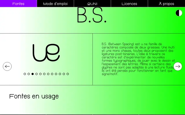 B.S. specimen from Typothèque Bye Bye Binary