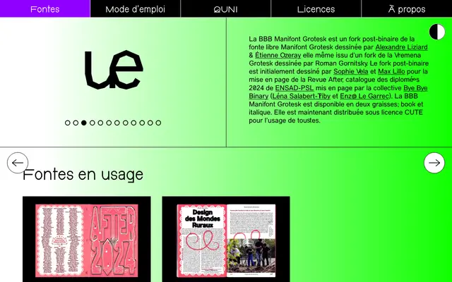 BBB Manifont Grotesk specimen from Typothèque Bye Bye Binary