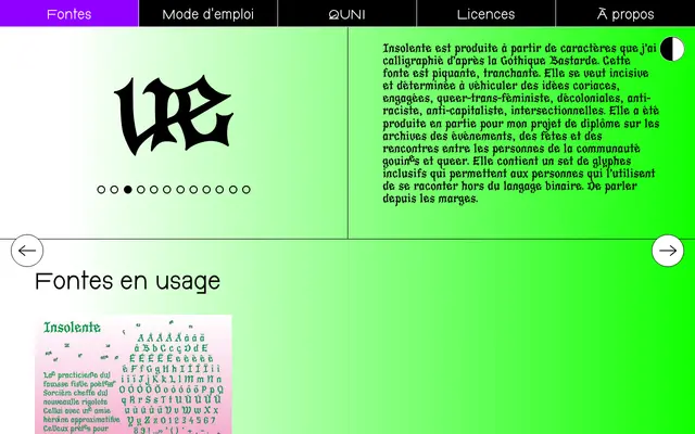 Insolent·e specimen from Typothèque Bye Bye Binary