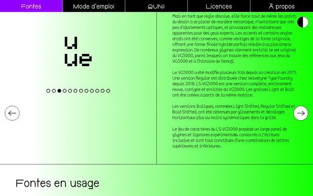 LS-VG5000 specimen from Typothèque Bye Bye Binary